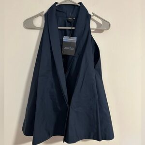 NWT ASPESI navy circle sleeveless poplin button wrap top blouse vest Italy